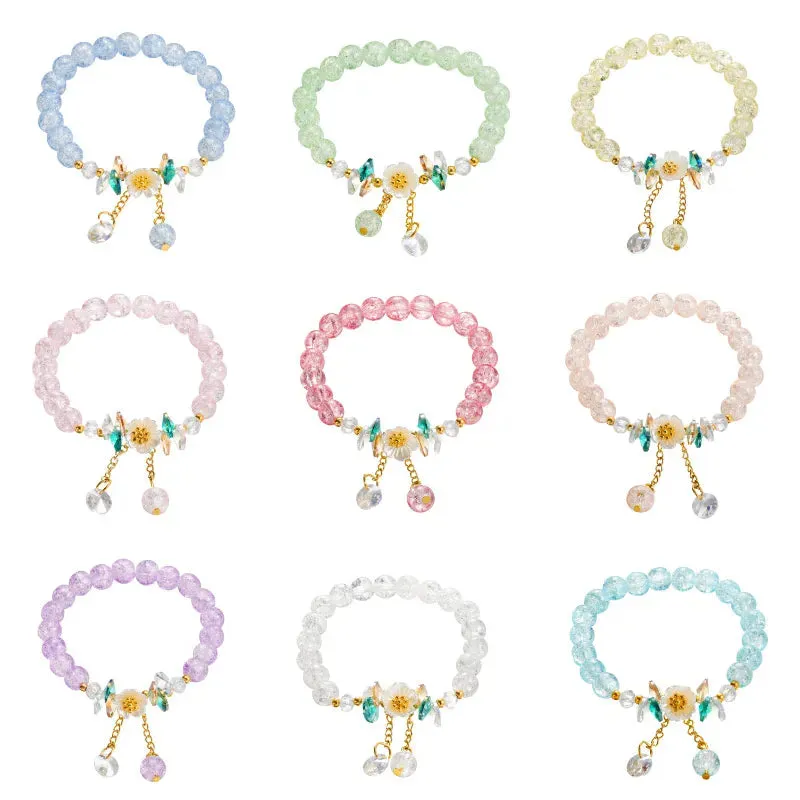Korean Shell Daisy Crystal Beaded Bracelet For Elegant Ladies Elastic Adjustable Charm Bracelet Jewelry Party Anniversary Gifts