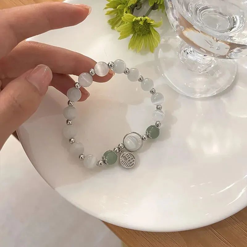 Korean Shell Daisy Crystal Beaded Bracelet For Elegant Ladies Elastic Adjustable Charm Bracelet Jewelry Party Anniversary Gifts