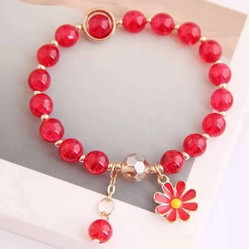 Korean Shell Daisy Crystal Beaded Bracelet For Elegant Ladies Elastic Adjustable Charm Bracelet Jewelry Party Anniversary Gifts