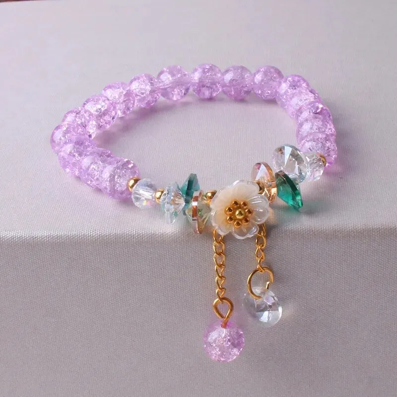 Korean Shell Daisy Crystal Beaded Bracelet For Elegant Ladies Elastic Adjustable Charm Bracelet Jewelry Party Anniversary Gifts