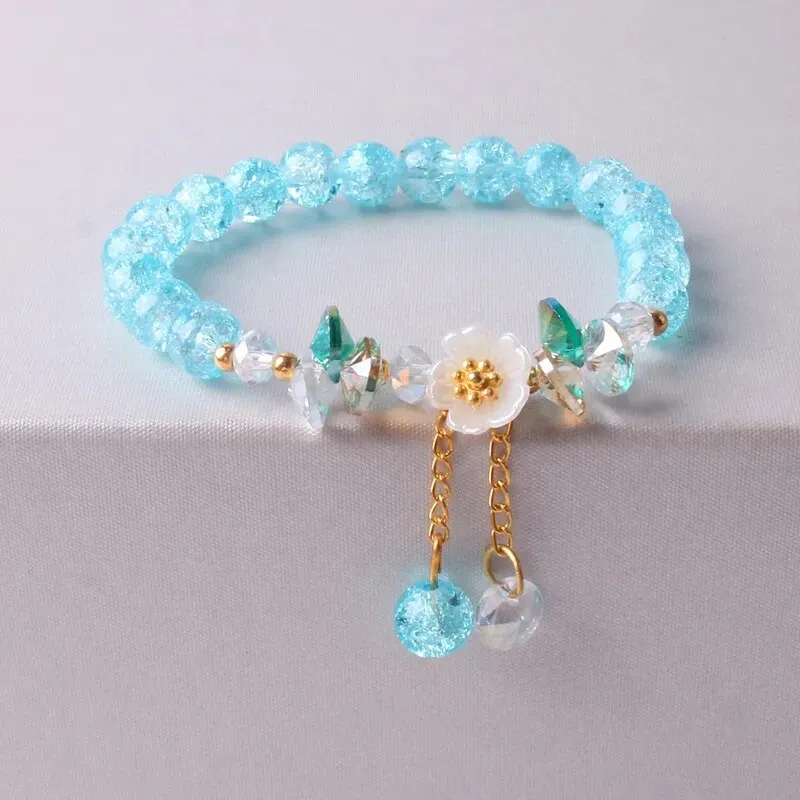 Korean Shell Daisy Crystal Beaded Bracelet For Elegant Ladies Elastic Adjustable Charm Bracelet Jewelry Party Anniversary Gifts