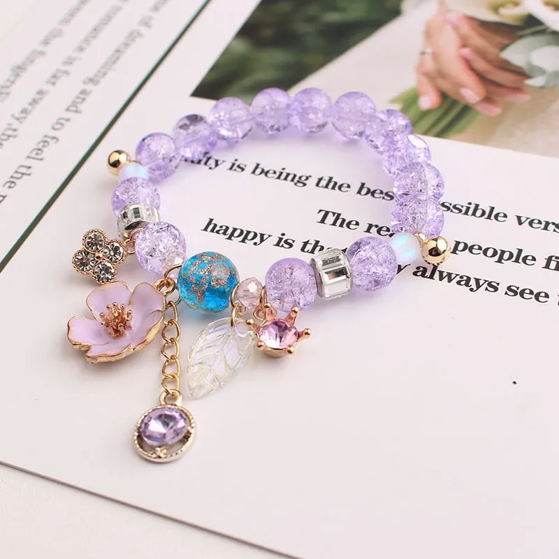 Korean small fresh crystal beaded bracelet for women double layer bracelet sweet girl heart star moon bracelet female