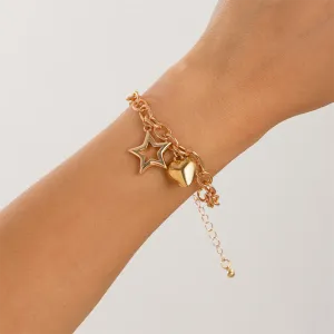 Ladies Hollow Star Heart Charm Metallic Bracelets