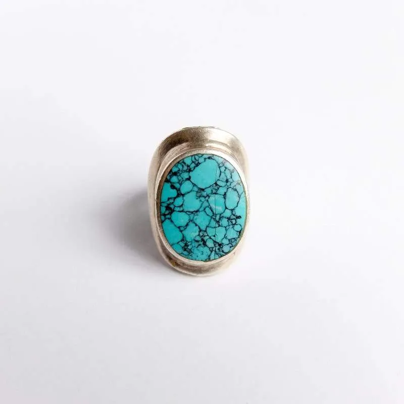 Large Flat Turquoise Oval Ring Size 9