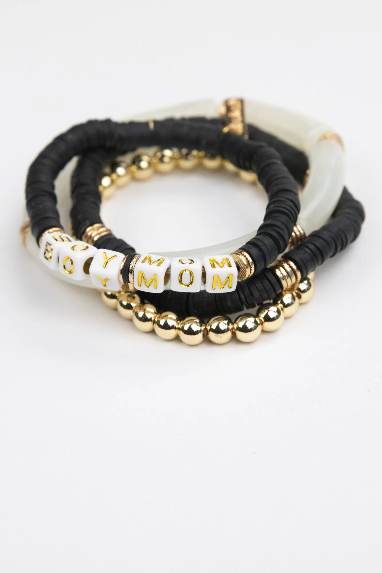 Le La Lo Boy Mom Tubular Beaded Bracelet Set - Ladies Black