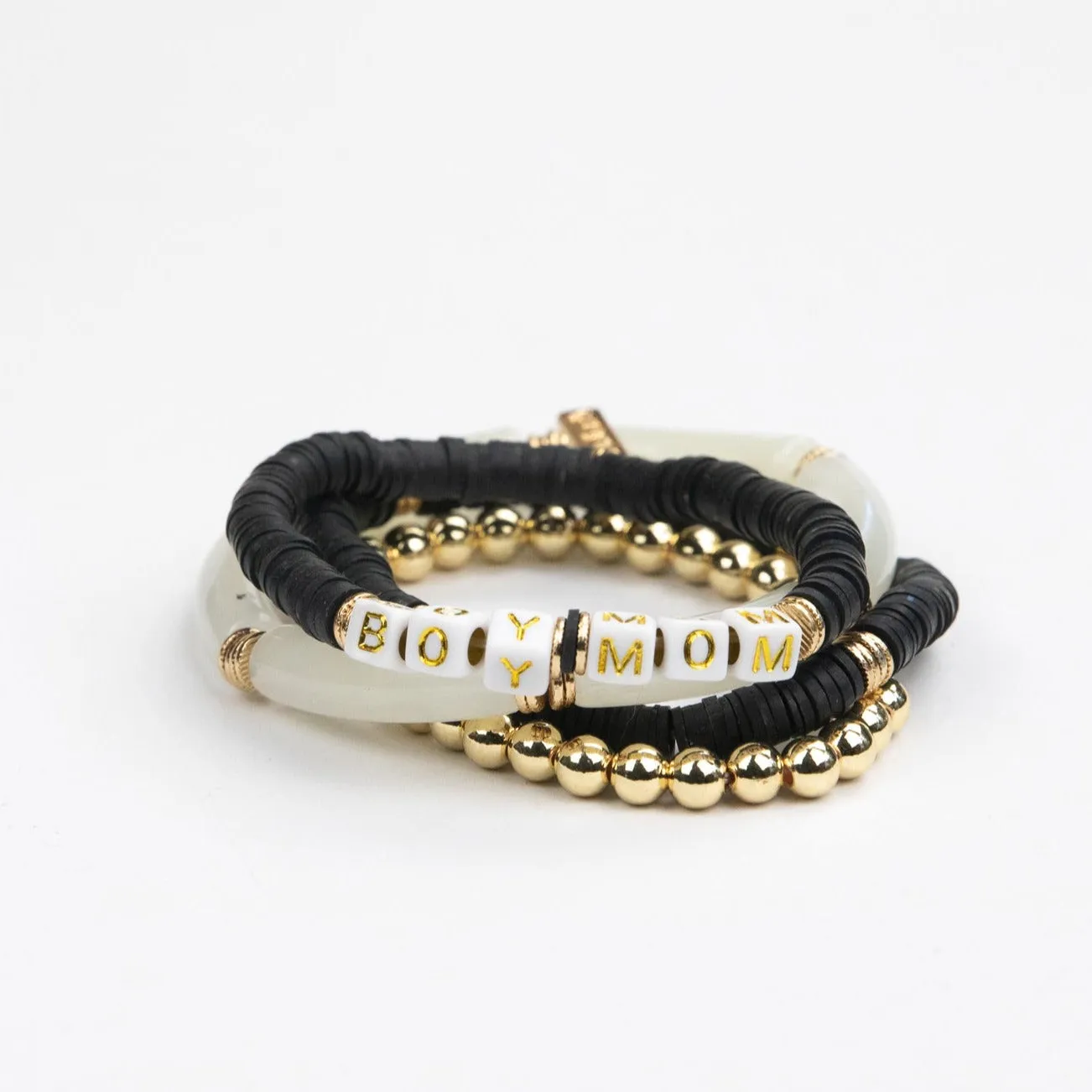 Le La Lo Boy Mom Tubular Beaded Bracelet Set - Ladies Black
