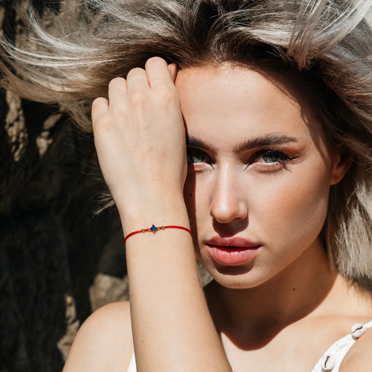 Lucky Blue Crystal Red String Protection Bracelet