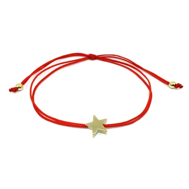 Lucky Wish Bracelet Golden Cross Heart Star Charm Cord Bracelet For Women Children Adjustable Handmade String Bracelet