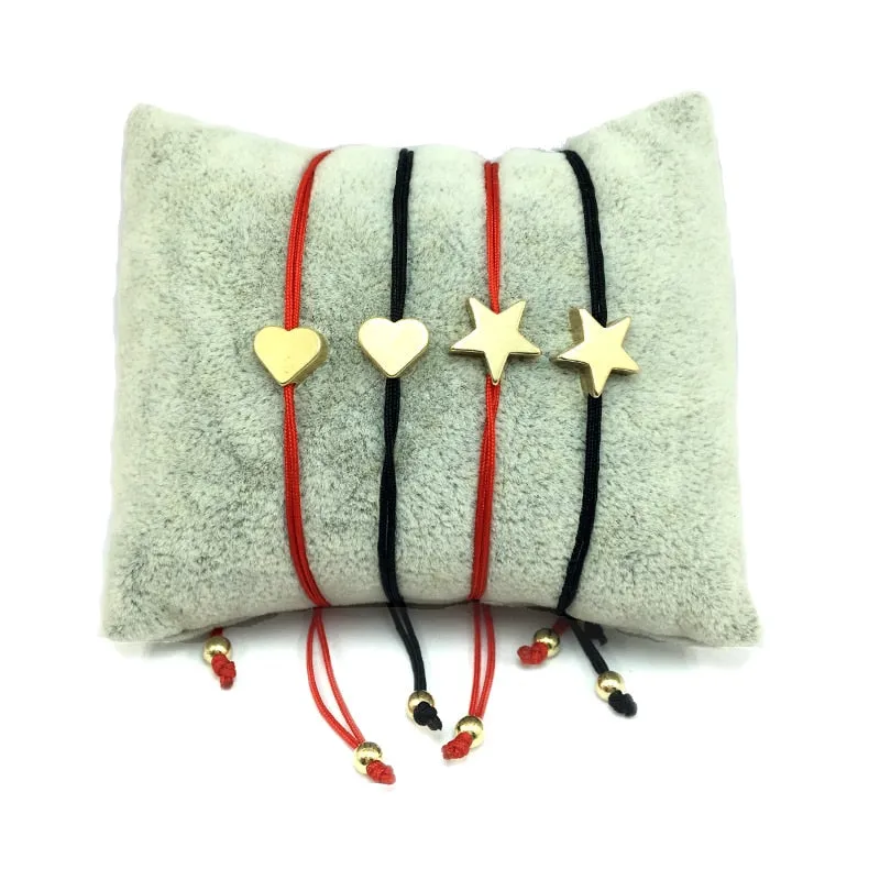 Lucky Wish Bracelet Golden Cross Heart Star Charm Cord Bracelet For Women Children Adjustable Handmade String Bracelet