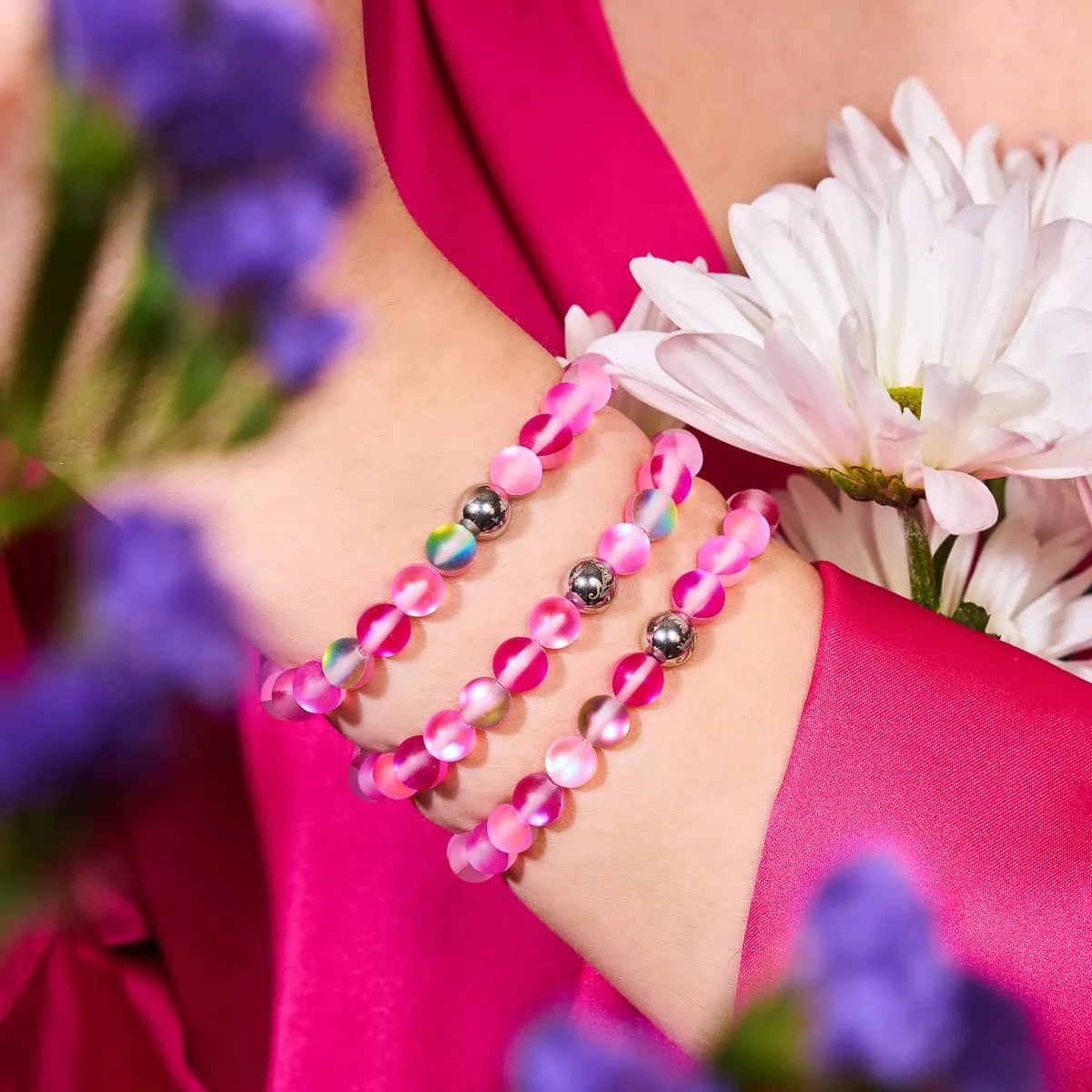 Magenta Magic | Silver | Mermaid Glass Bead Bracelet