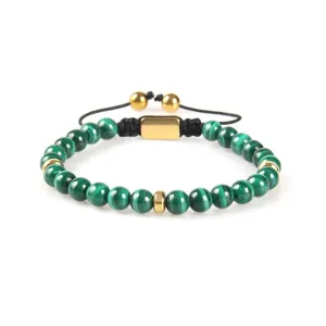 Malachite Stone & Gold Beads Bracelet