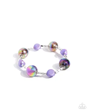 Malibu Model - Purple - Oil Spill Bead Flower Overlay Paparazzi Stretchy Bracelet