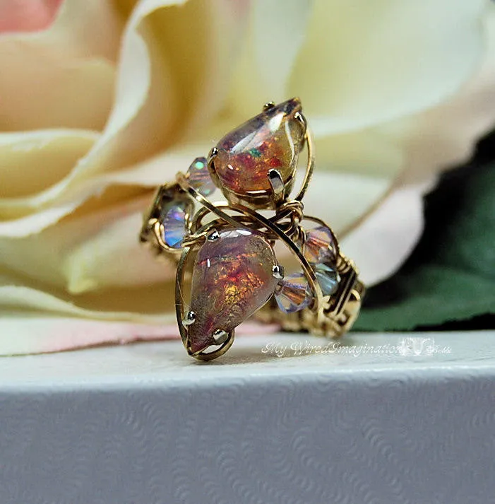 Marcella Crystal Bypass Ring, DIY Wire Wrap Crystal Ring, Bypass Ring Pattern