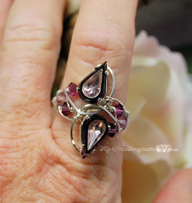 Marcella Crystal Bypass Ring, DIY Wire Wrap Crystal Ring, Bypass Ring Pattern