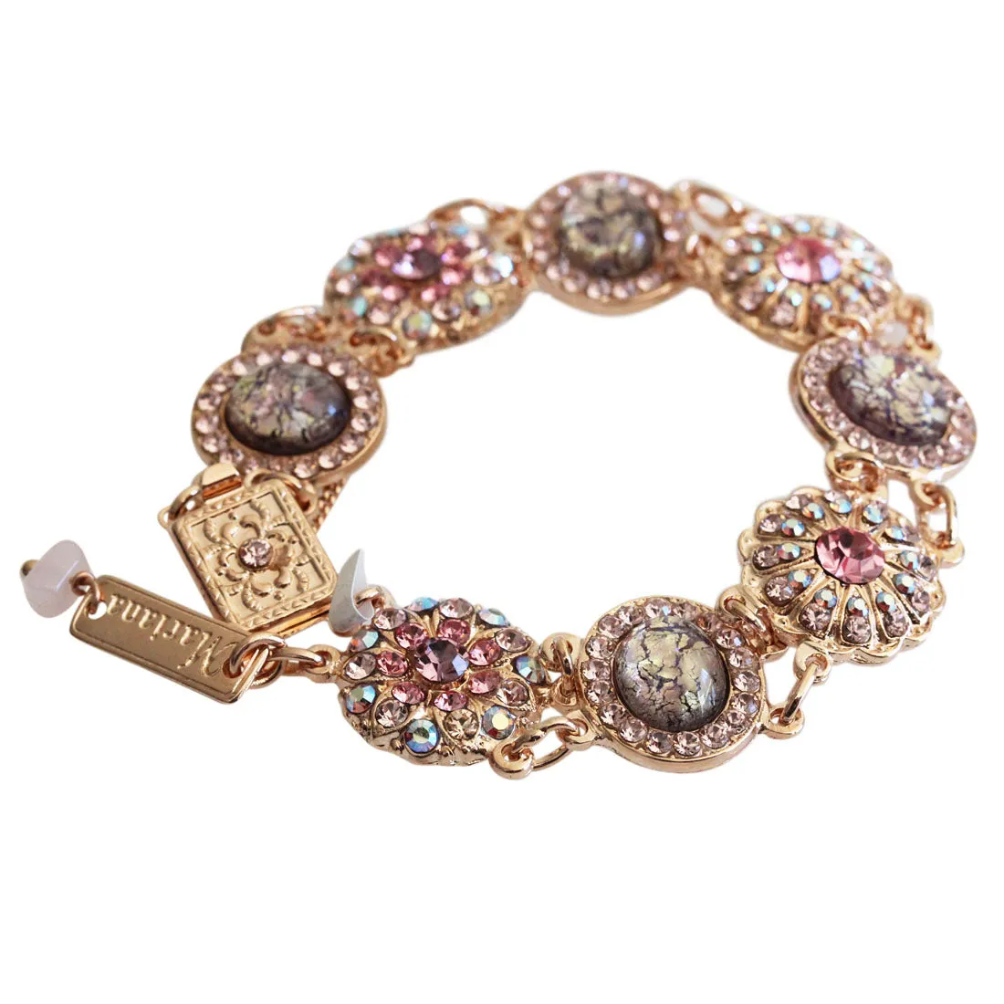 Mariana "Flamingo" Rose Gold Plated Oval Floral Statement Crystal Bracelet, 4054/1 319rg