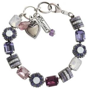 Mariana "Purple Mix" Silver Plated Baguette Rectangle Floral Crystal Bracelet, 4099 1062