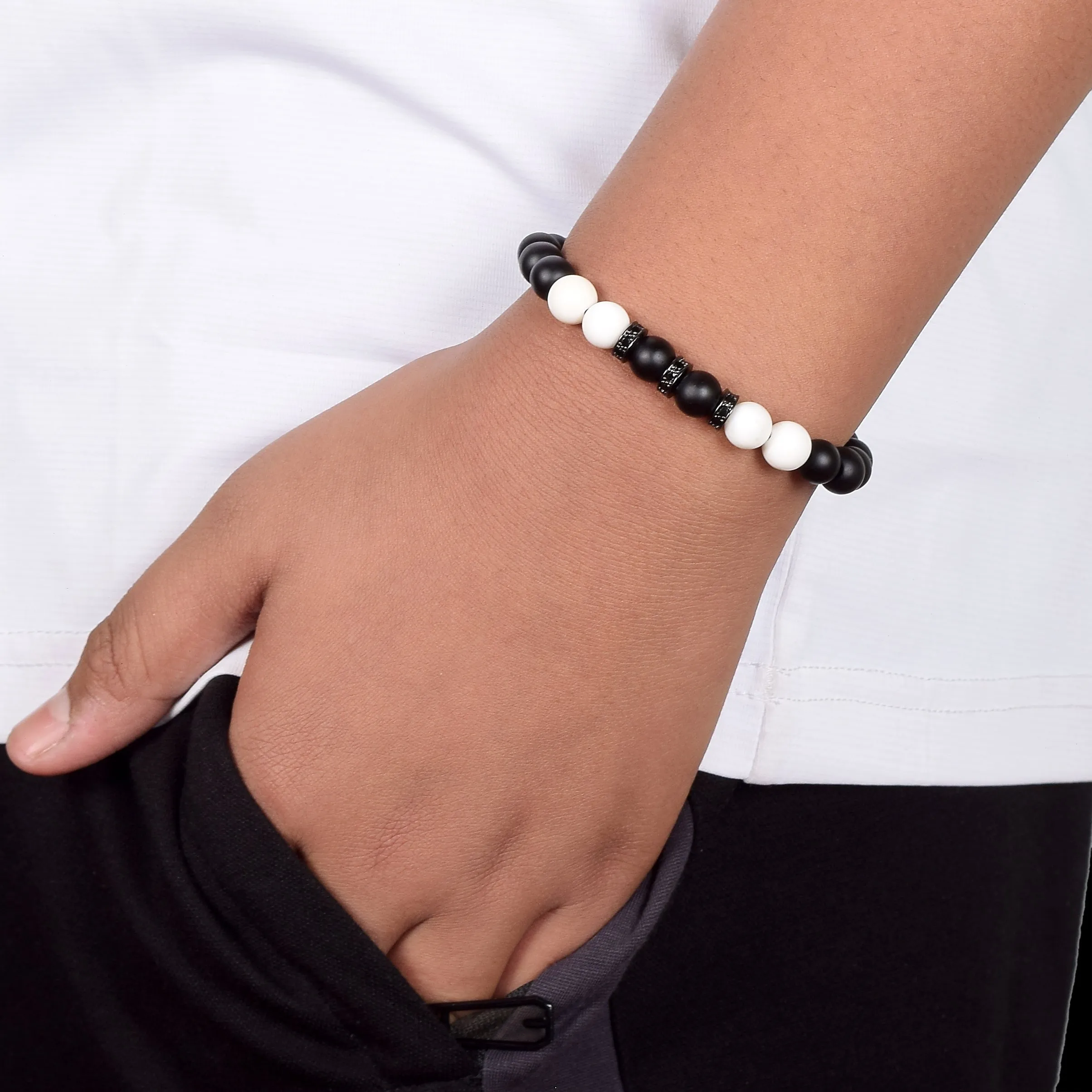 Matt Black Onyx and Naga Shell Bracelet