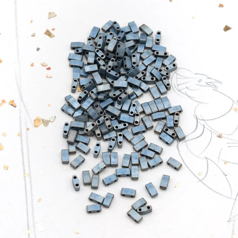 Matte Metallic Silver Grey Half Tila Beads