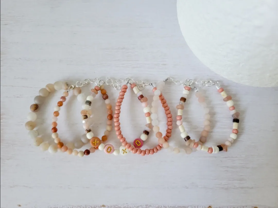 Mauve & Cream Girls Bracelet Stacking Set - Set of 3 or Each
