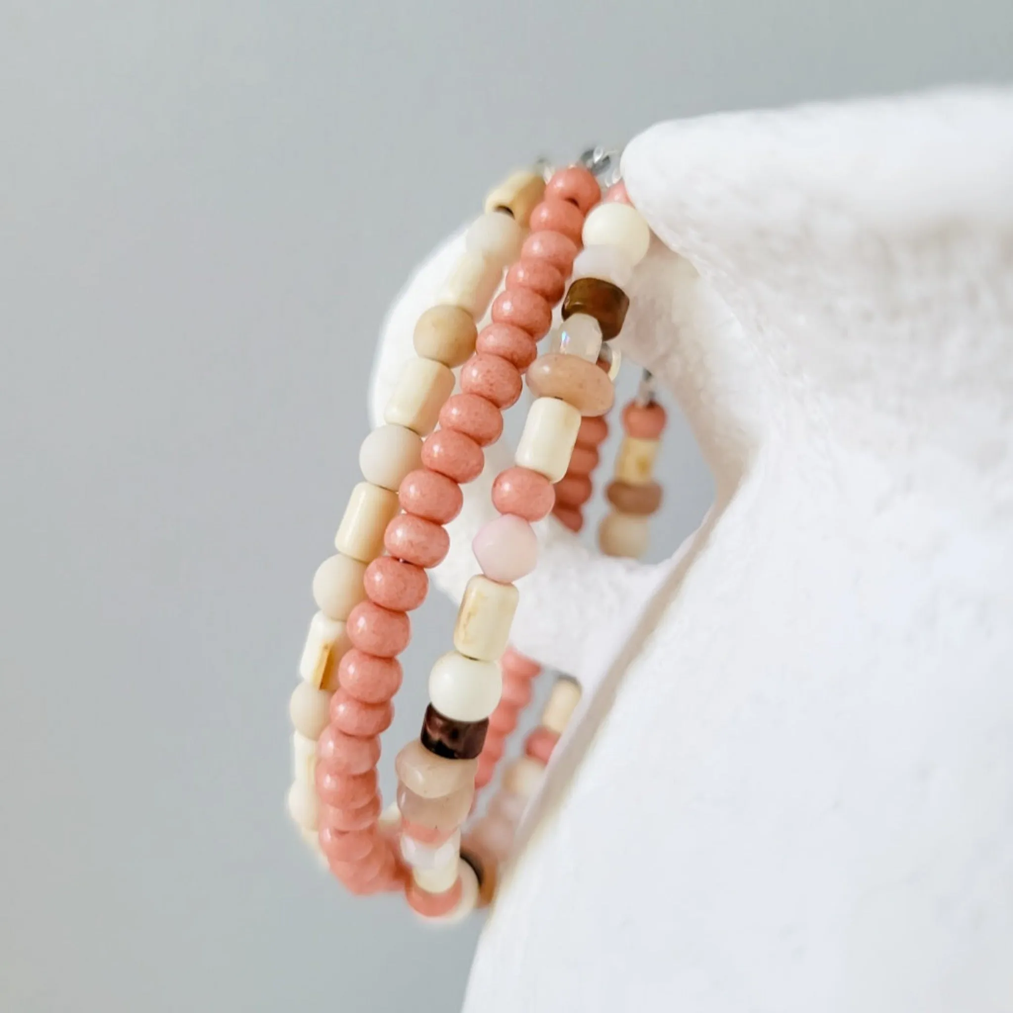 Mauve & Cream Girls Bracelet Stacking Set - Set of 3 or Each