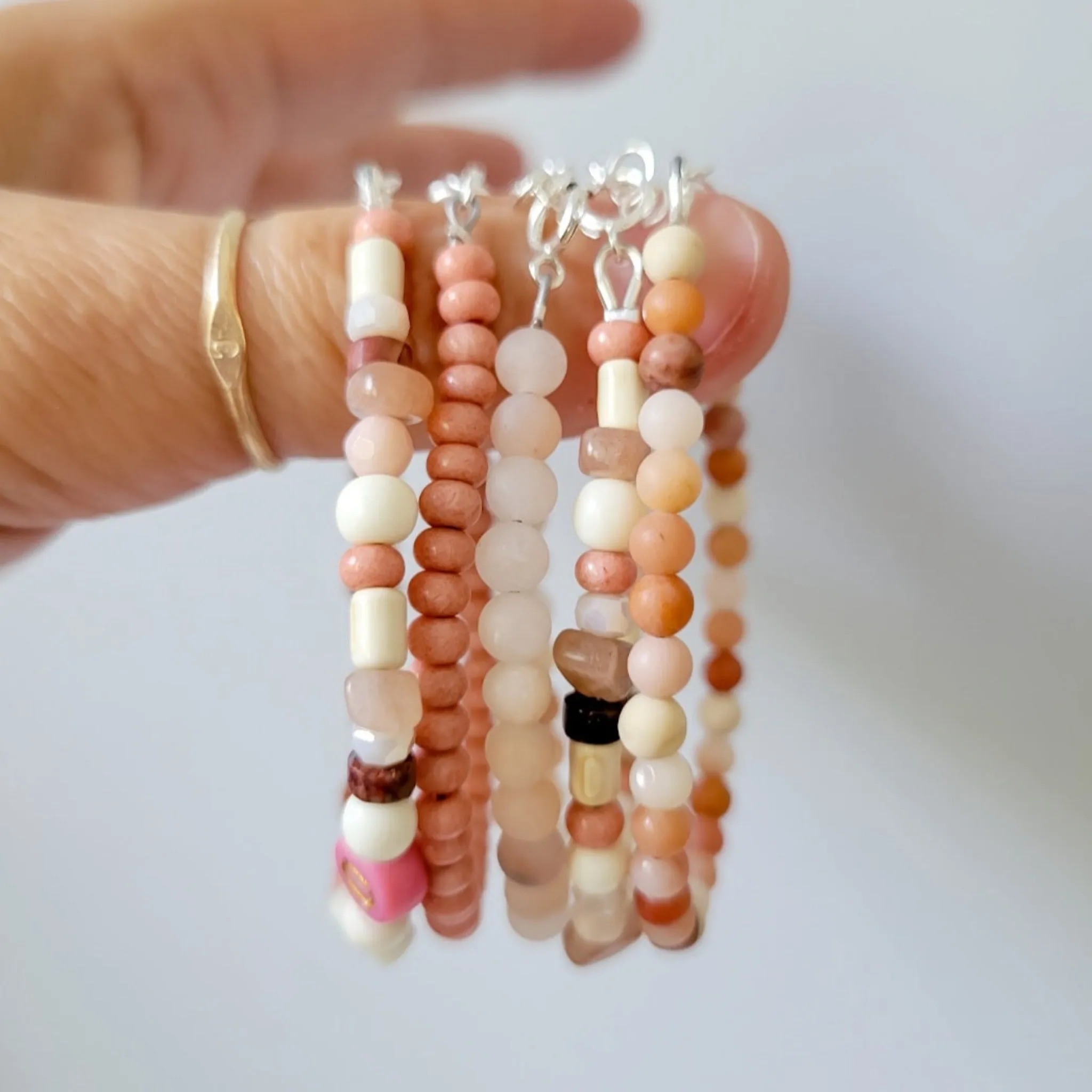 Mauve & Cream Girls Bracelet Stacking Set - Set of 3 or Each