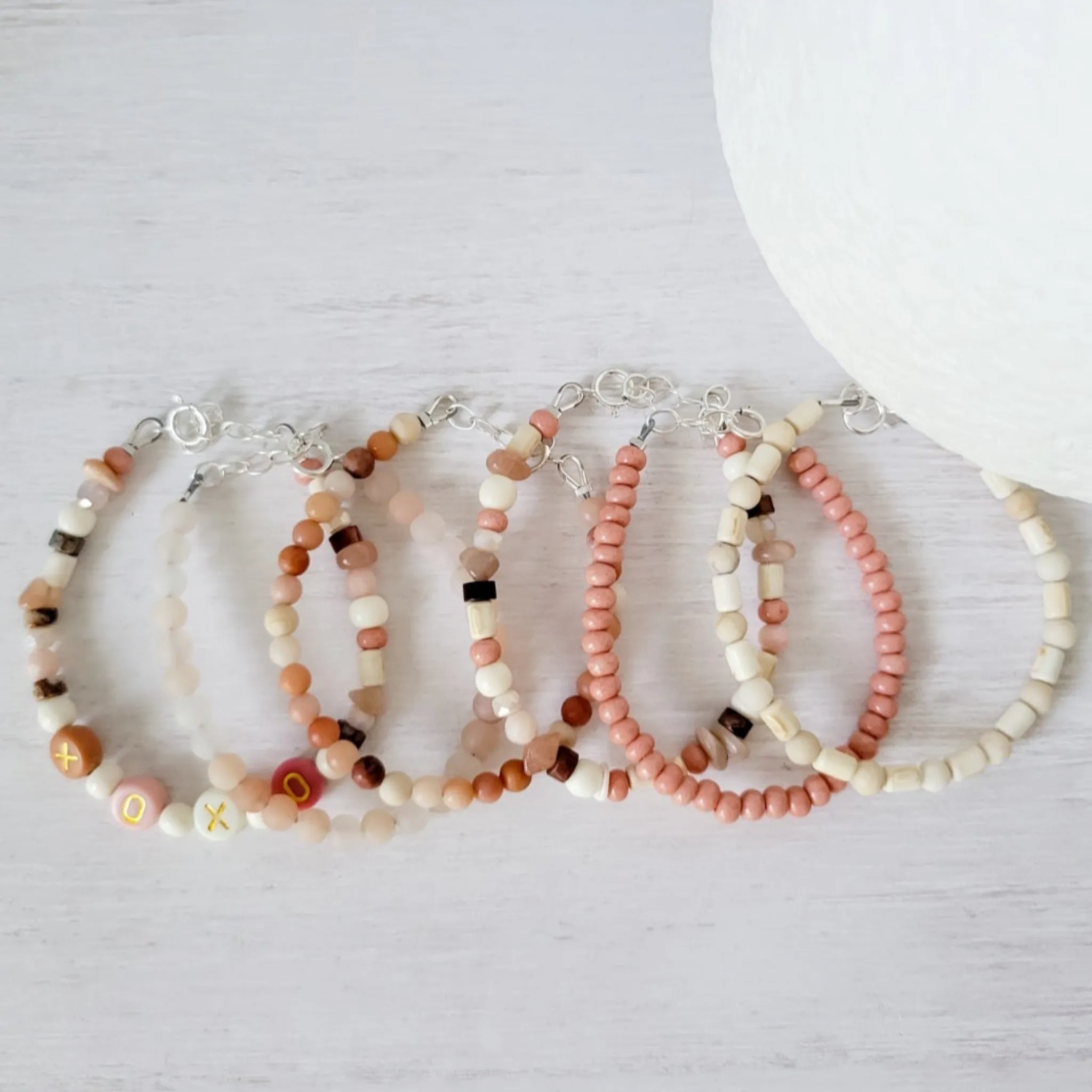 Mauve & Cream Girls Bracelet Stacking Set - Set of 3 or Each