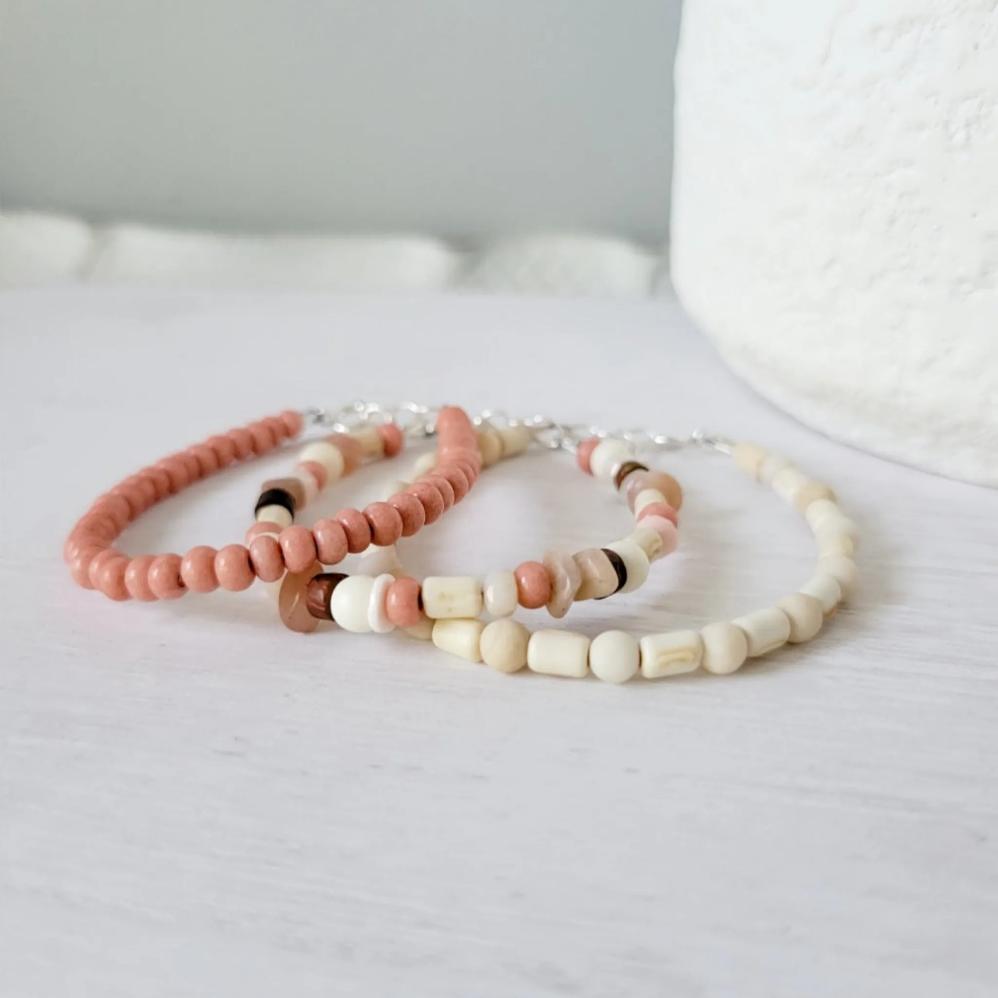 Mauve & Cream Girls Bracelet Stacking Set - Set of 3 or Each