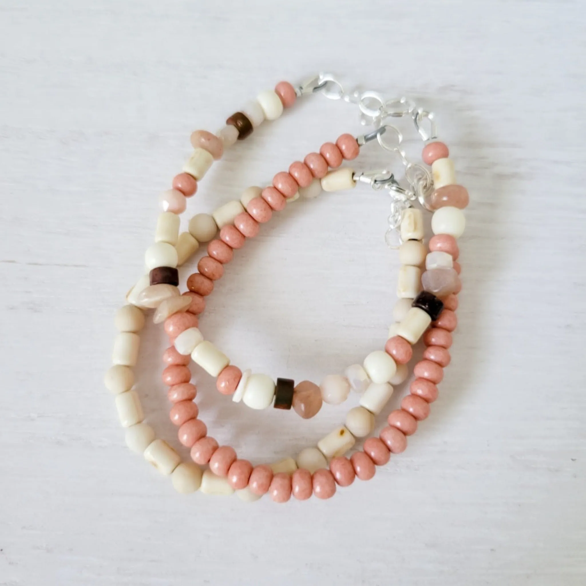 Mauve & Cream Girls Bracelet Stacking Set - Set of 3 or Each