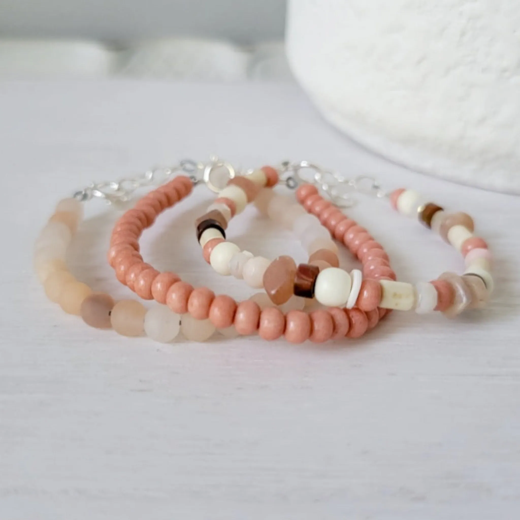 Mauve & Cream Girls Bracelet Stacking Set - Set of 3 or Each