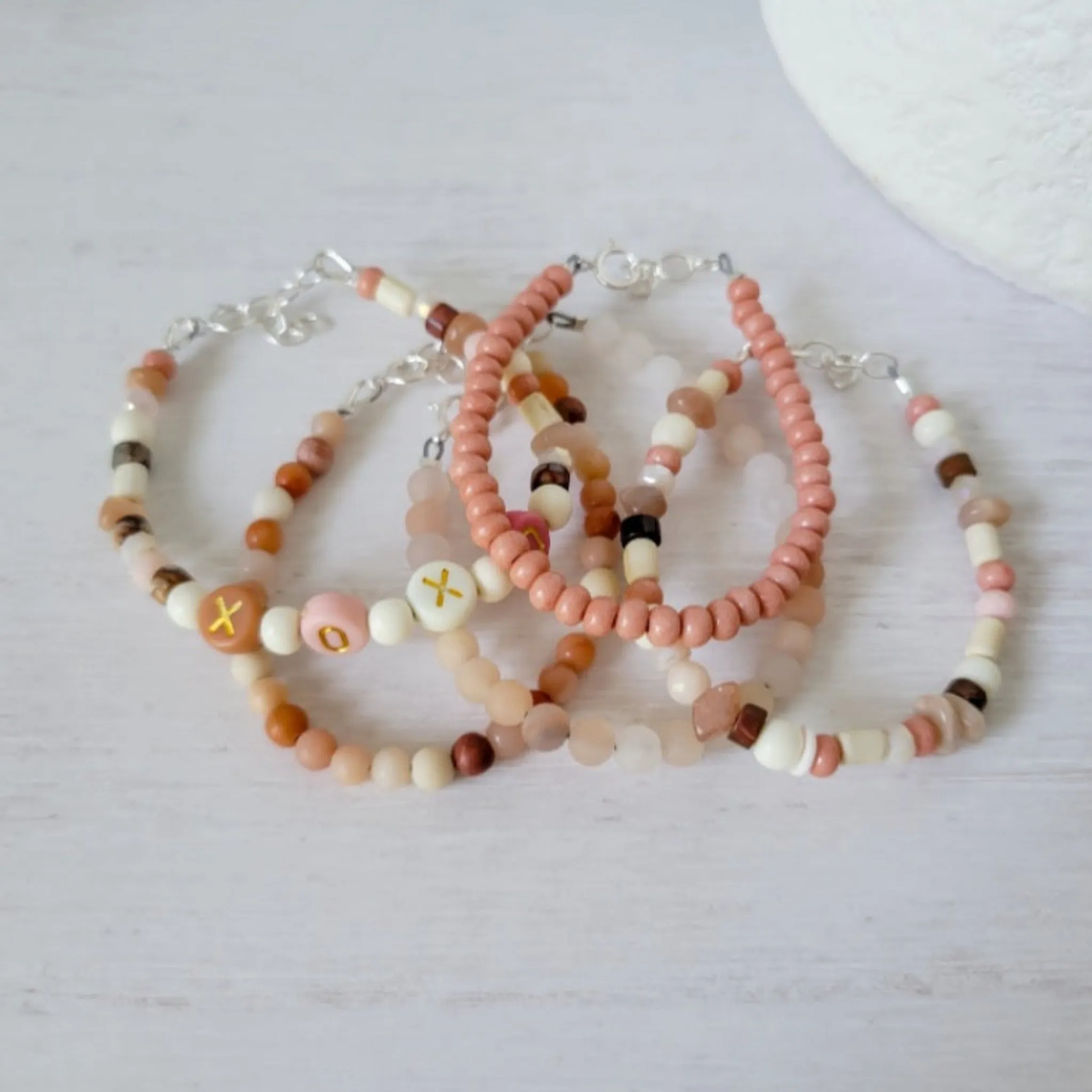 Mauve & Cream Girls Bracelet Stacking Set - Set of 3 or Each