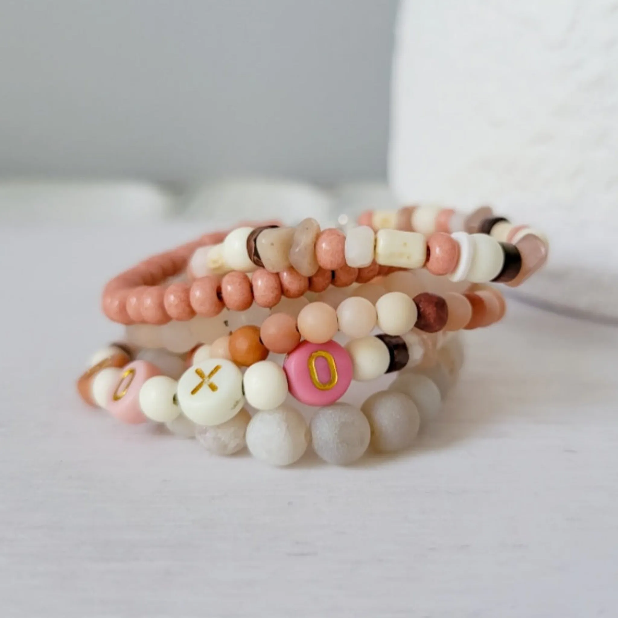 Mauve & Cream Girls Bracelet Stacking Set - Set of 3 or Each