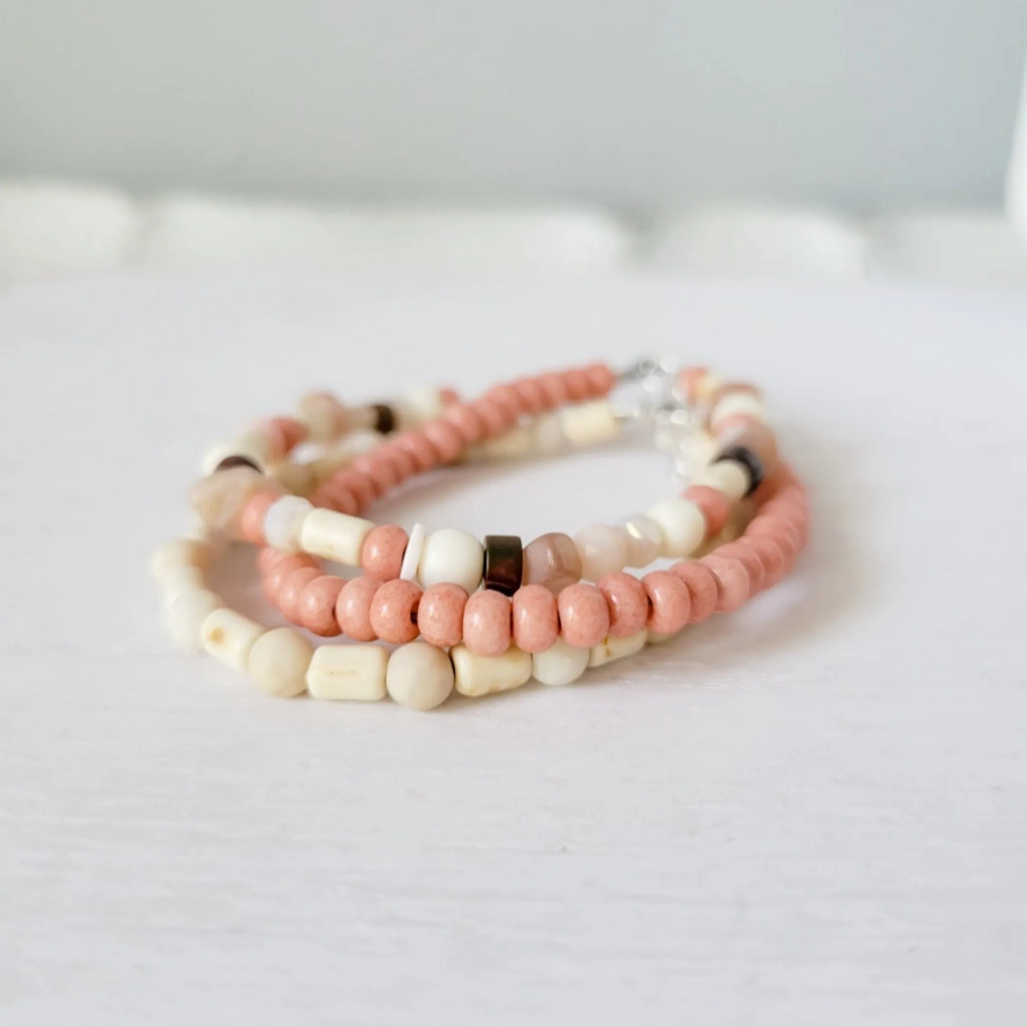 Mauve & Cream Girls Bracelet Stacking Set - Set of 3 or Each