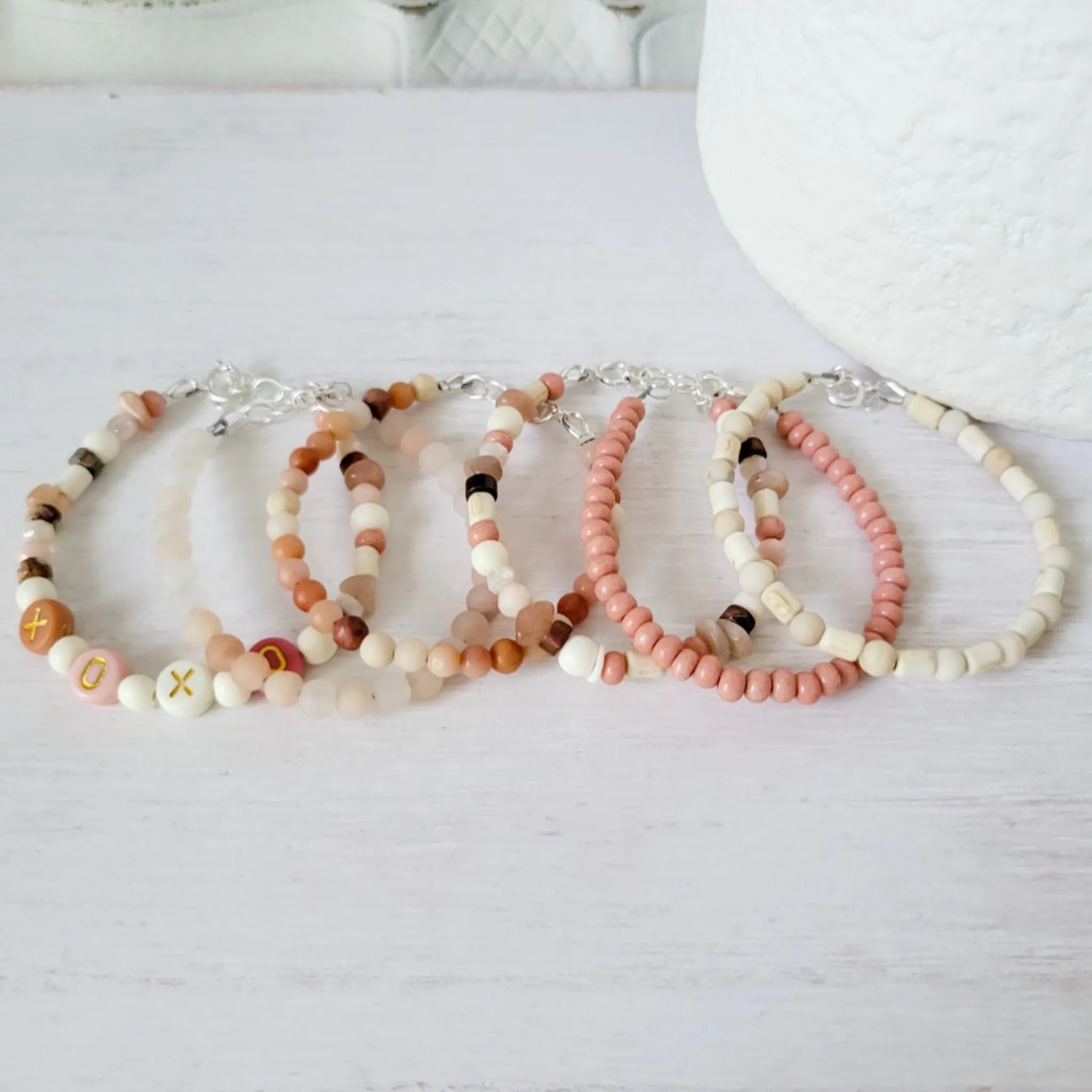 Mauve & Cream Girls Bracelet Stacking Set - Set of 3 or Each