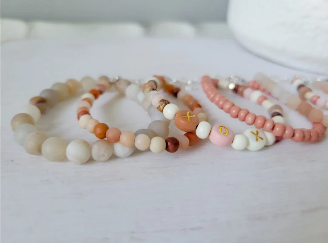Mauve & Cream Girls Bracelet Stacking Set - Set of 3 or Each