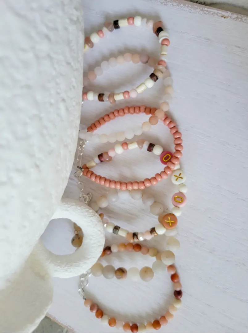 Mauve & Cream Girls Bracelet Stacking Set - Set of 3 or Each