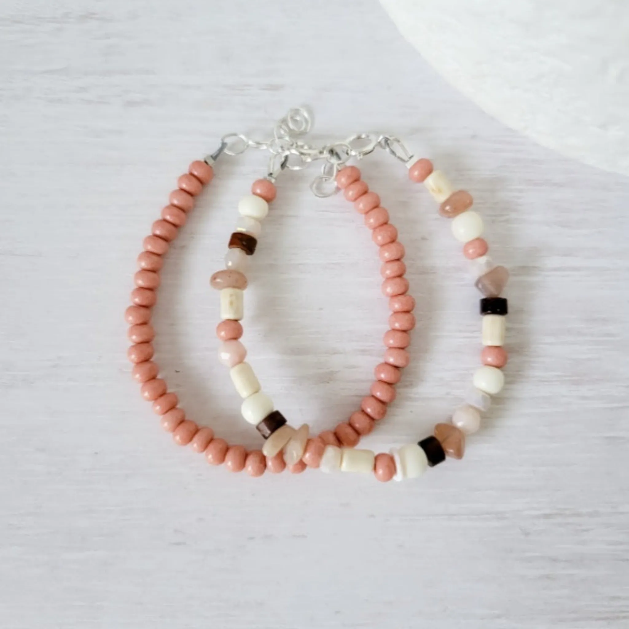 Mauve & Cream Girls Bracelet Stacking Set - Set of 3 or Each
