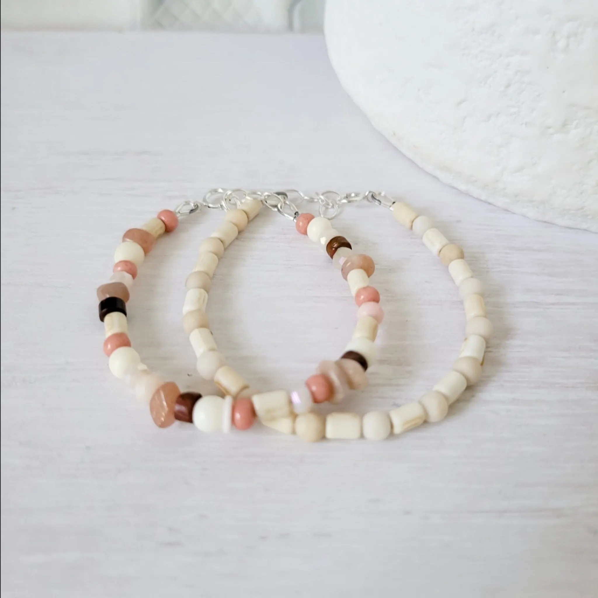 Mauve & Cream Girls Bracelet Stacking Set - Set of 3 or Each