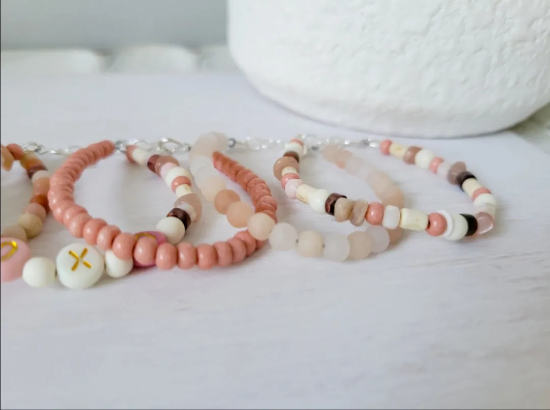Mauve & Cream Girls Bracelet Stacking Set - Set of 3 or Each