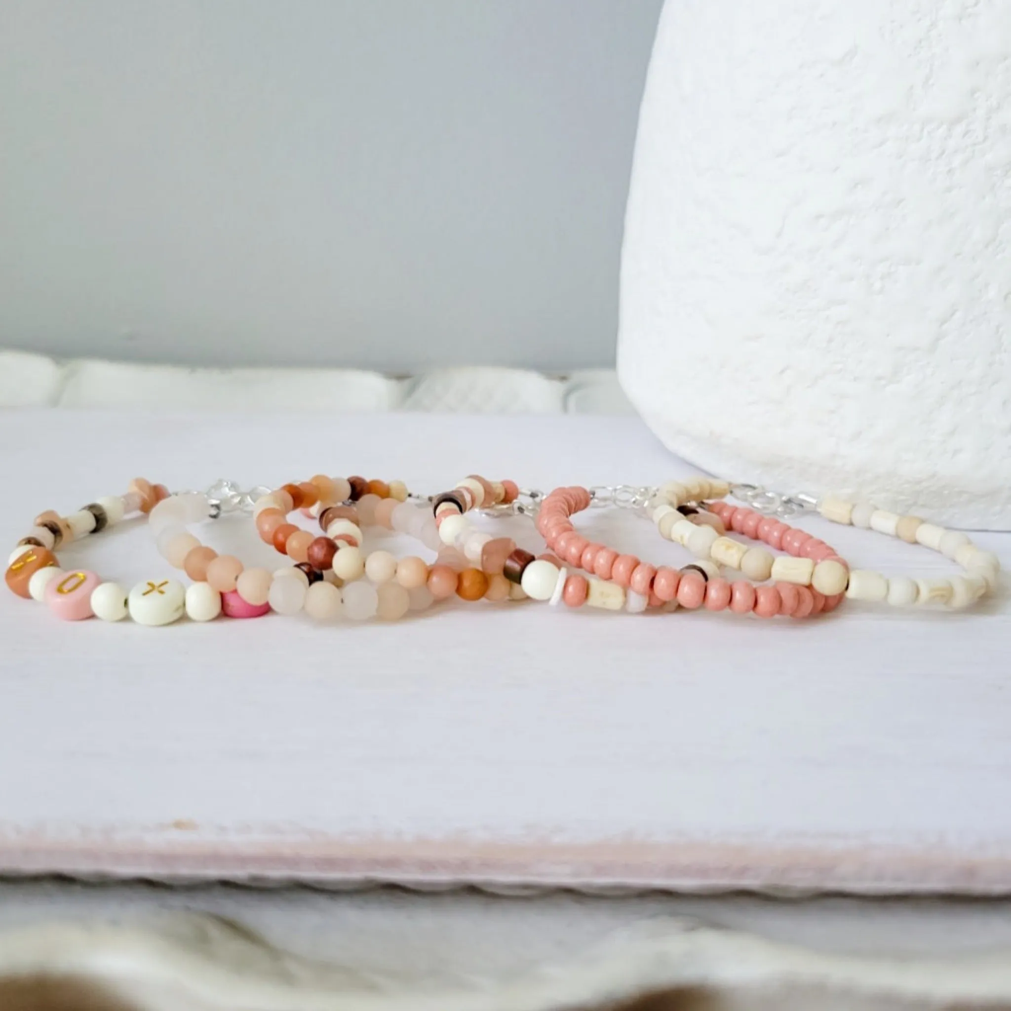 Mauve & Cream Girls Bracelet Stacking Set - Set of 3 or Each
