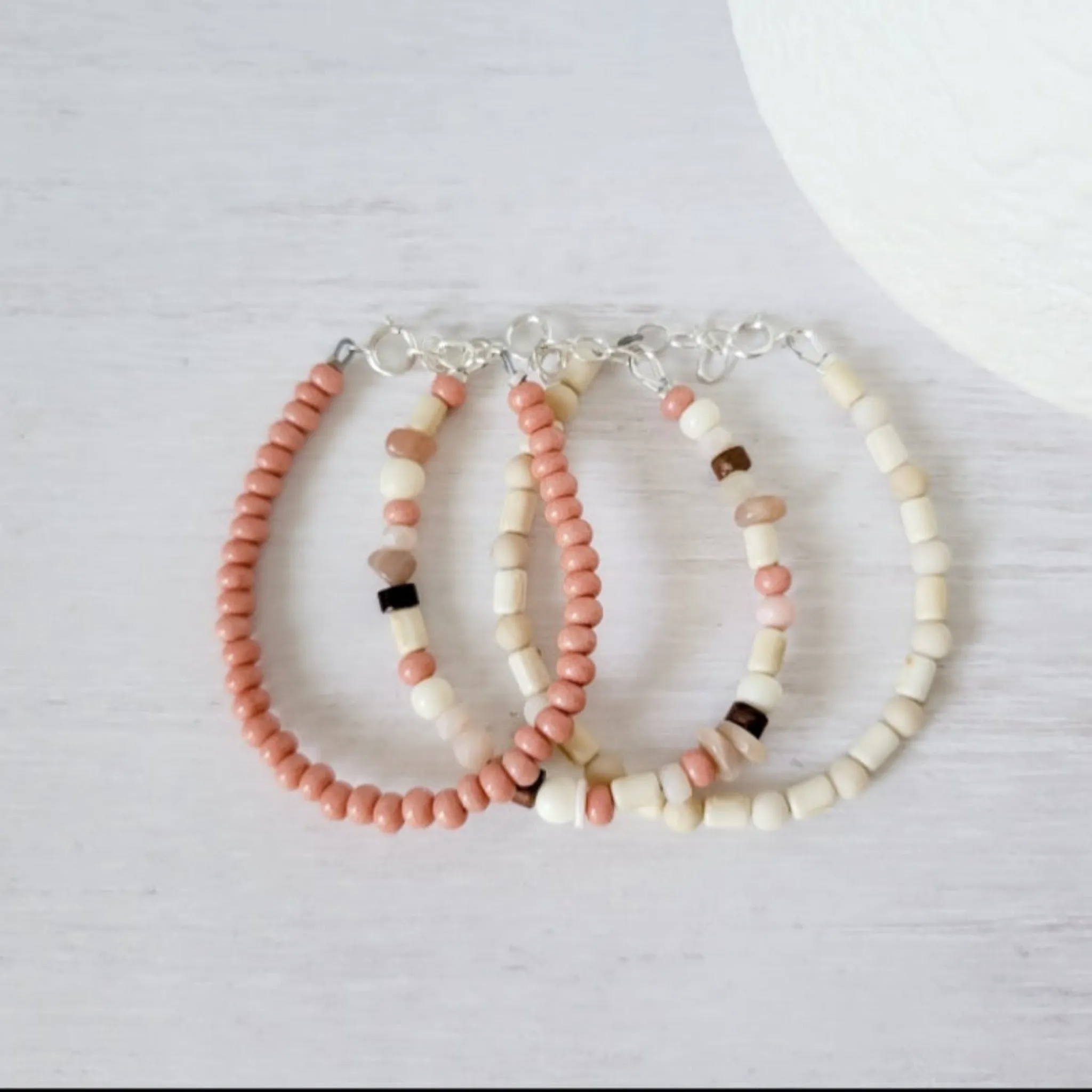 Mauve & Cream Girls Bracelet Stacking Set - Set of 3 or Each
