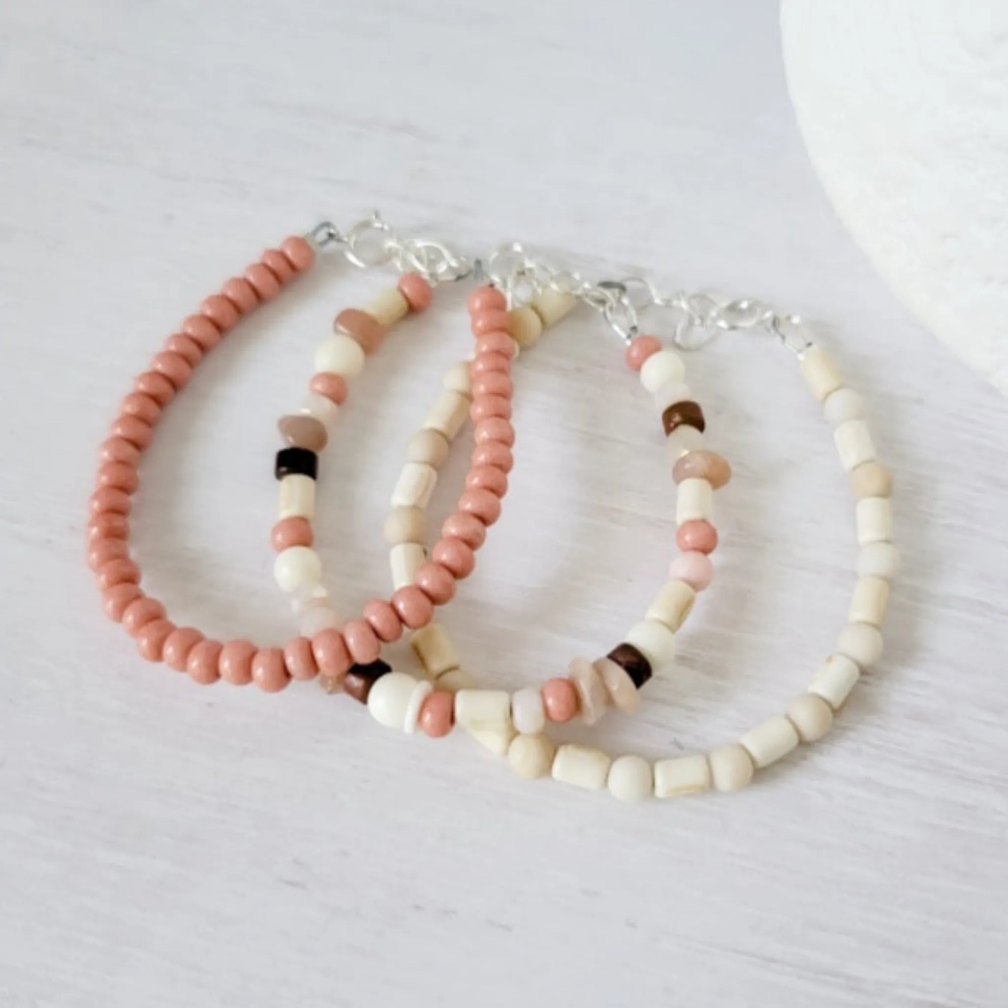 Mauve & Cream Girls Bracelet Stacking Set - Set of 3 or Each