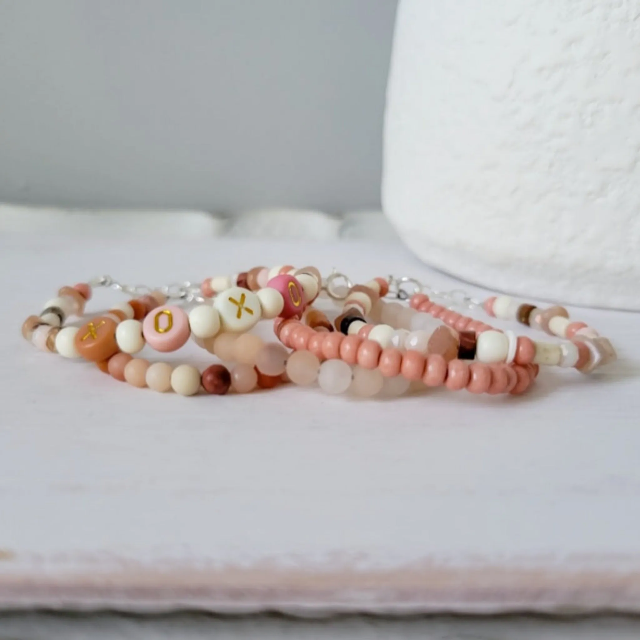 Mauve & Cream Girls Bracelet Stacking Set - Set of 3 or Each