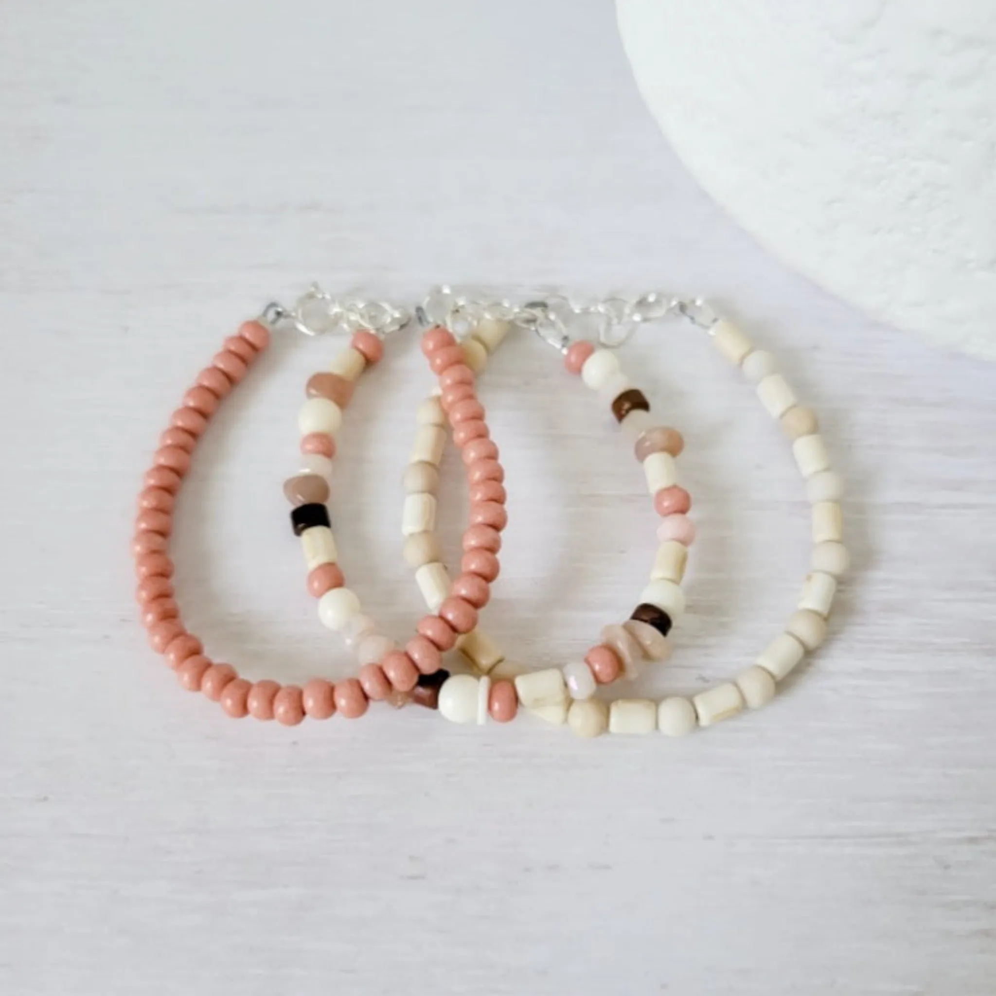 Mauve & Cream Girls Bracelet Stacking Set - Set of 3 or Each