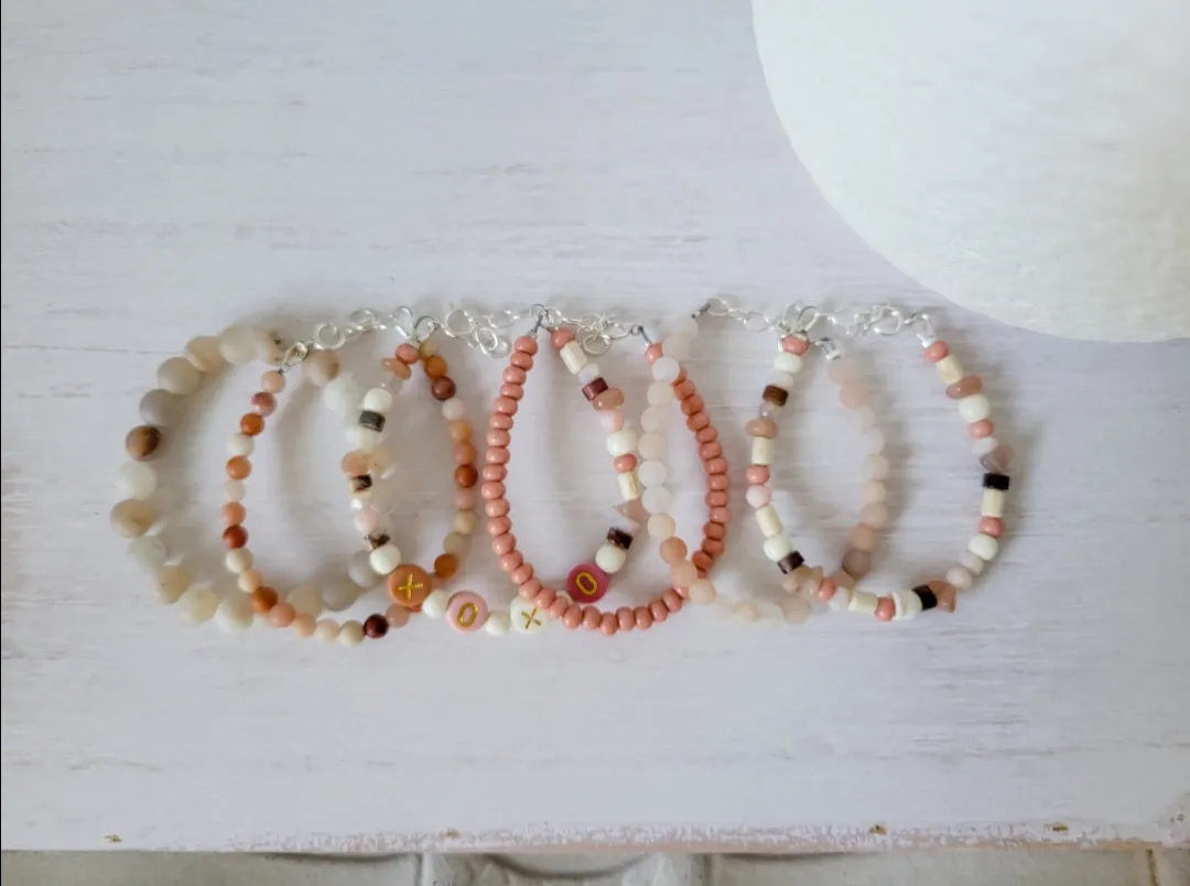 Mauve & Cream Girls Bracelet Stacking Set - Set of 3 or Each