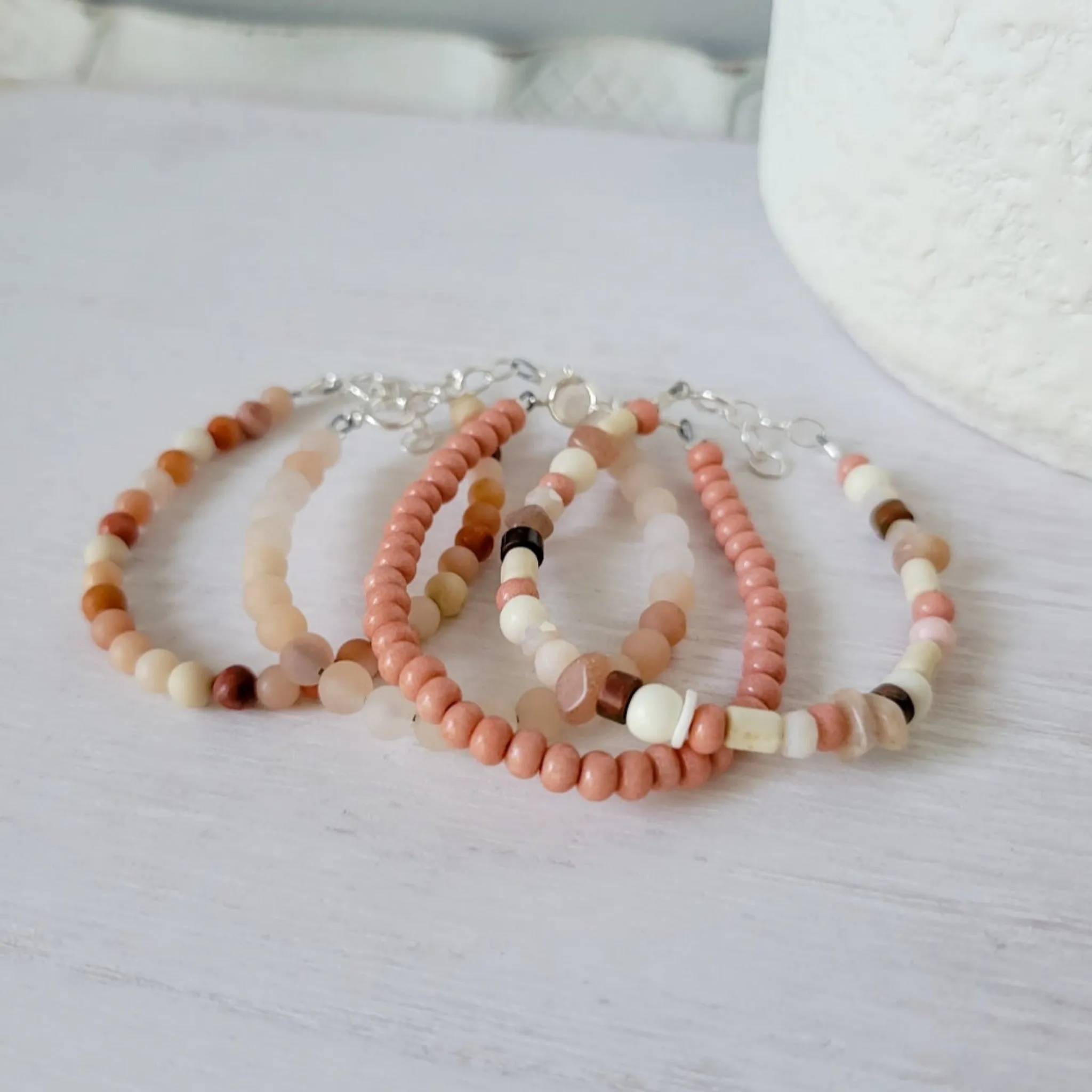 Mauve & Cream Girls Bracelet Stacking Set - Set of 3 or Each
