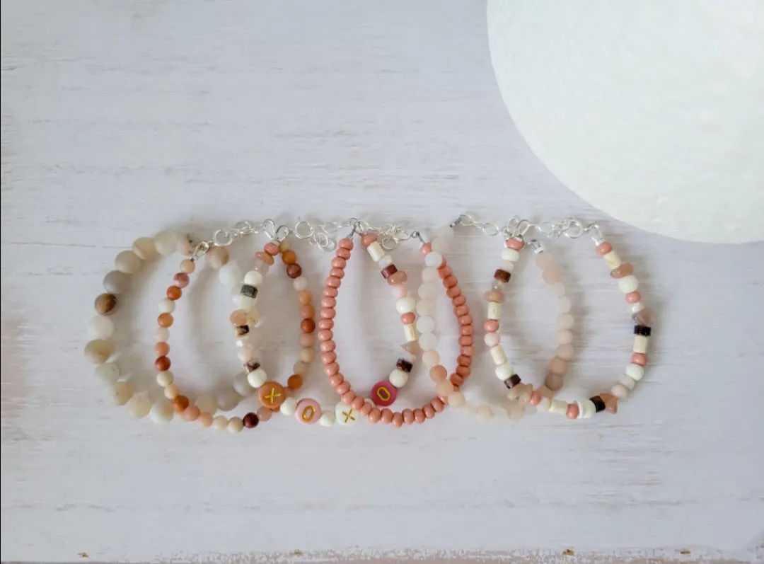 Mauve & Cream Girls Bracelet Stacking Set - Set of 3 or Each