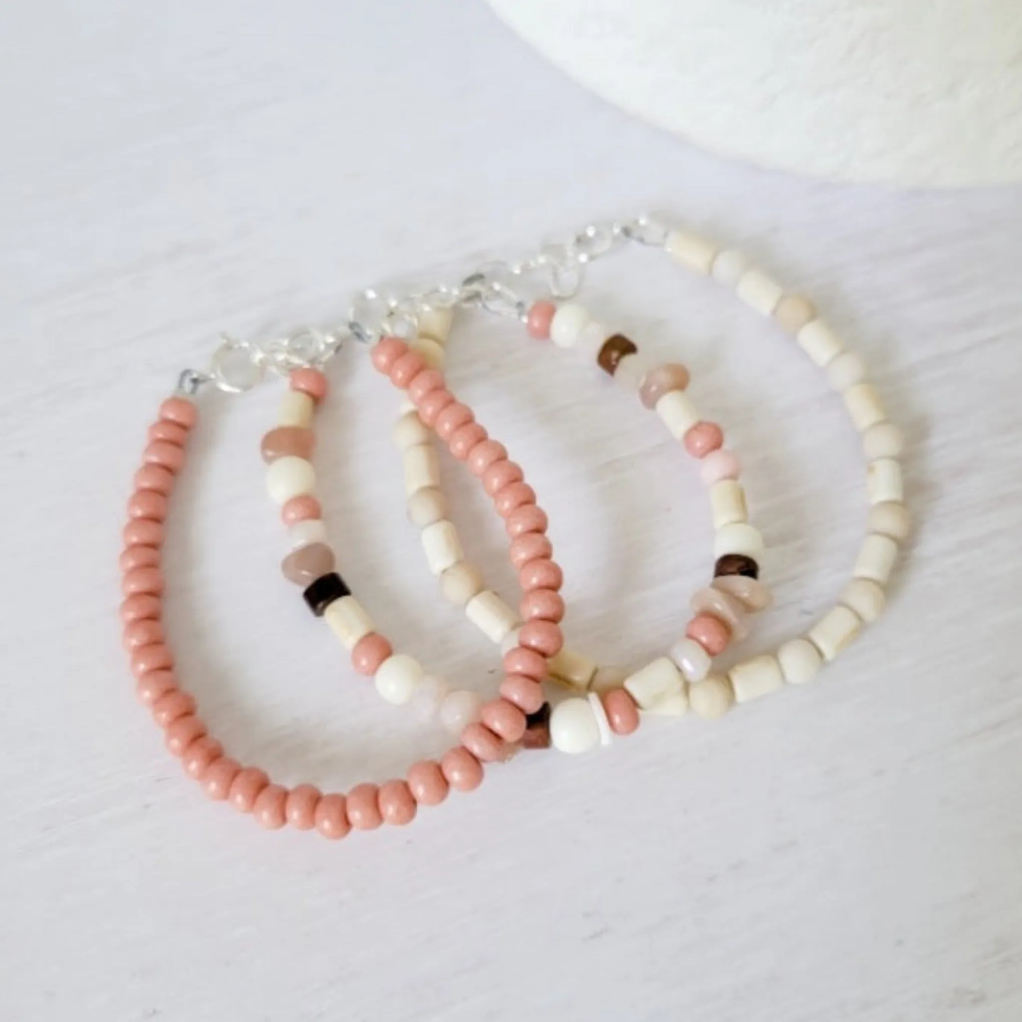 Mauve & Cream Girls Bracelet Stacking Set - Set of 3 or Each
