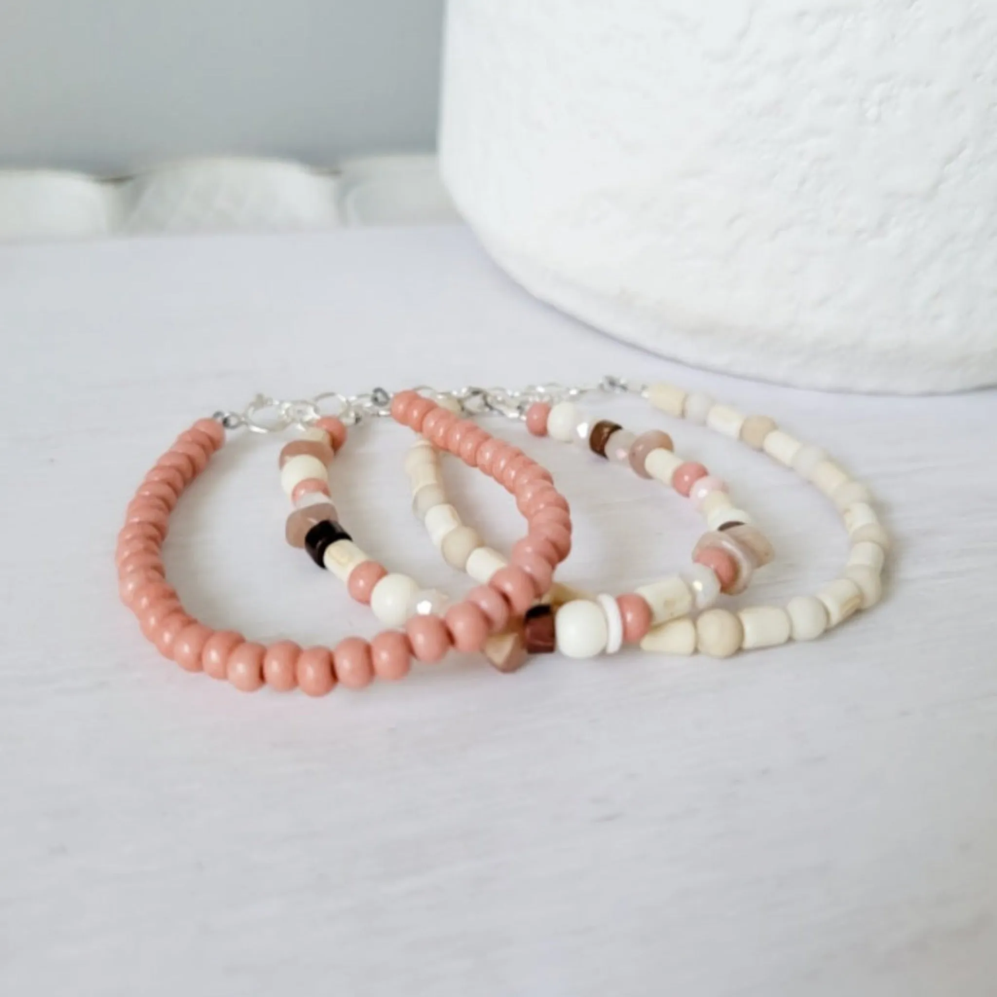 Mauve & Cream Girls Bracelet Stacking Set - Set of 3 or Each