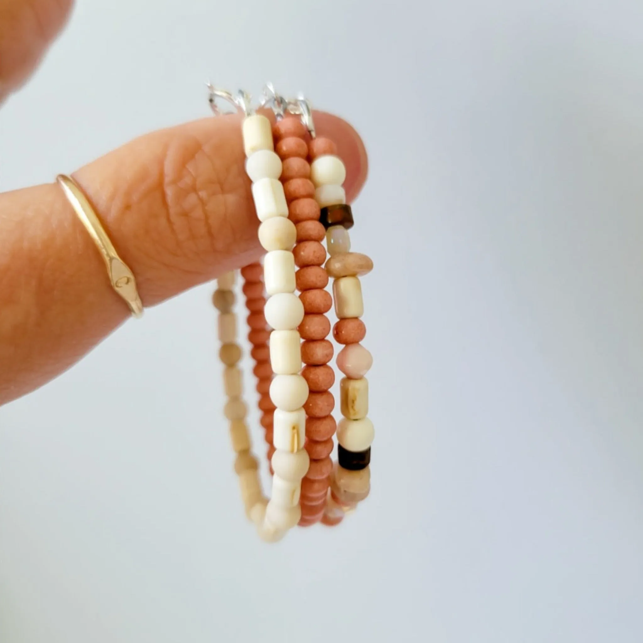 Mauve & Cream Girls Bracelet Stacking Set - Set of 3 or Each