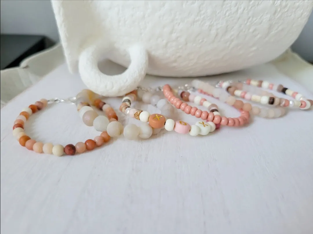 Mauve & Cream Girls Bracelet Stacking Set - Set of 3 or Each